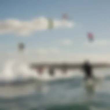 A group of kitesurfers enjoying the waves together