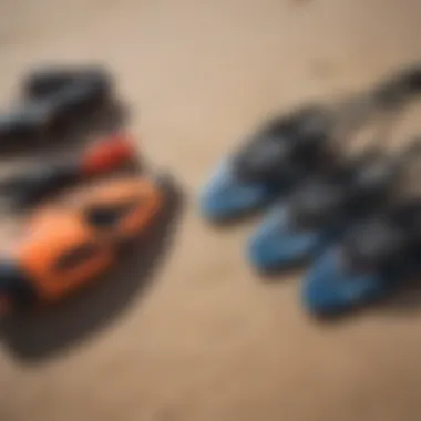 Essential Kitesurfing Gear Close-up of kitesurfing gear laid out on the beach