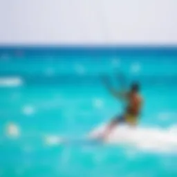 A vibrant kitesurfer gliding over turquoise waters of Sicily