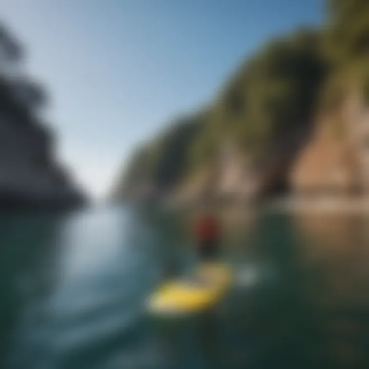 A stunning coastal landscape view from a paddleboarder’s perspective