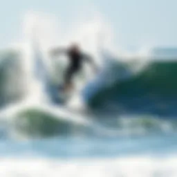 Dynamic view of a powered surfboard slicing through waves