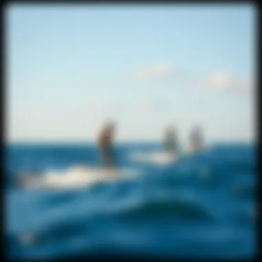 A scenic ocean landscape showcasing powered surfboards in action