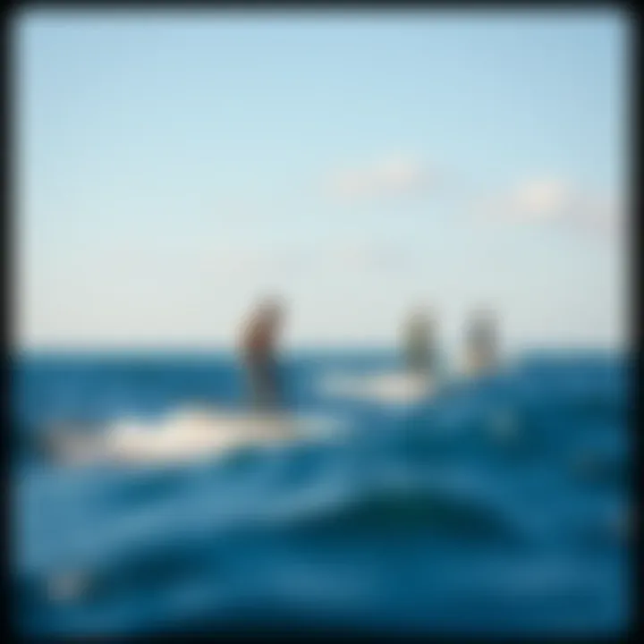 A scenic ocean landscape showcasing powered surfboards in action