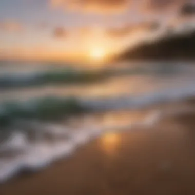 A breathtaking sunset over a tranquil surfing beach