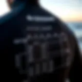 Close-up view of a wetsuit's sizing chart