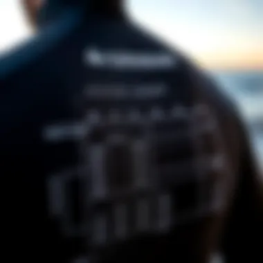 Close-up view of a wetsuit's sizing chart