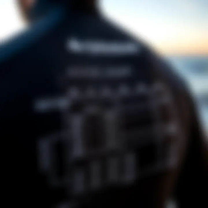 Close-up view of a wetsuit's sizing chart