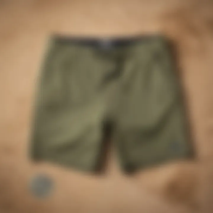 Care practices for maintaining Rip Curl khaki shorts laid out methodically.