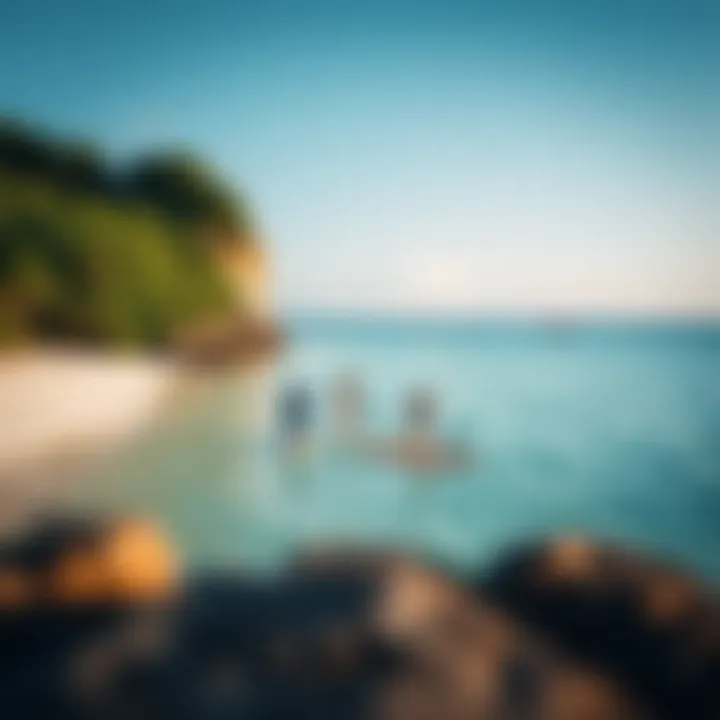 An aerial shot showcasing paddleboarders exploring the serene coastline of Saipan