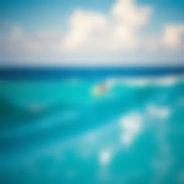 A picturesque view of Saipan's turquoise waters with surfers riding the waves