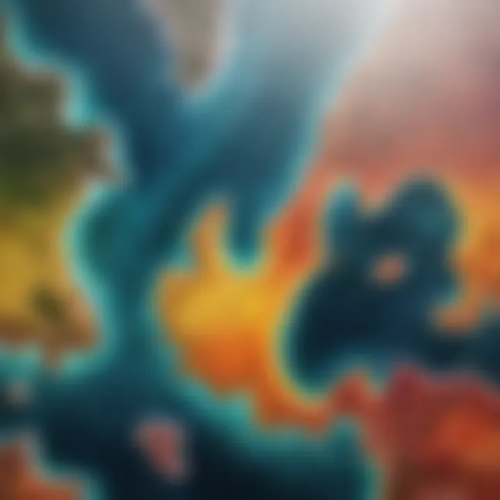 Colorful sea temperature map highlighting different temperature zones