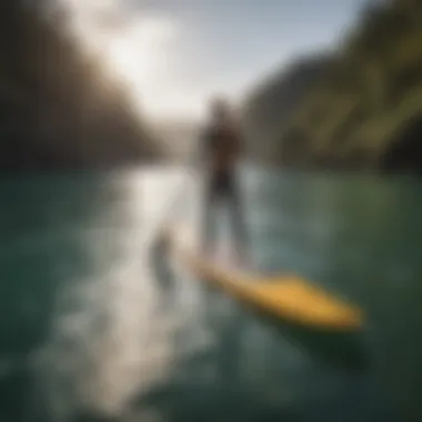 Paddleboarder navigating through warm waters