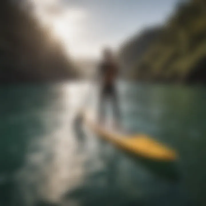 Paddleboarder navigating through warm waters