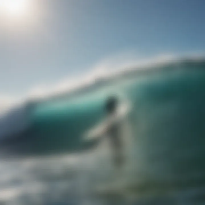 Surfer catching a wave in a temperature-optimized area