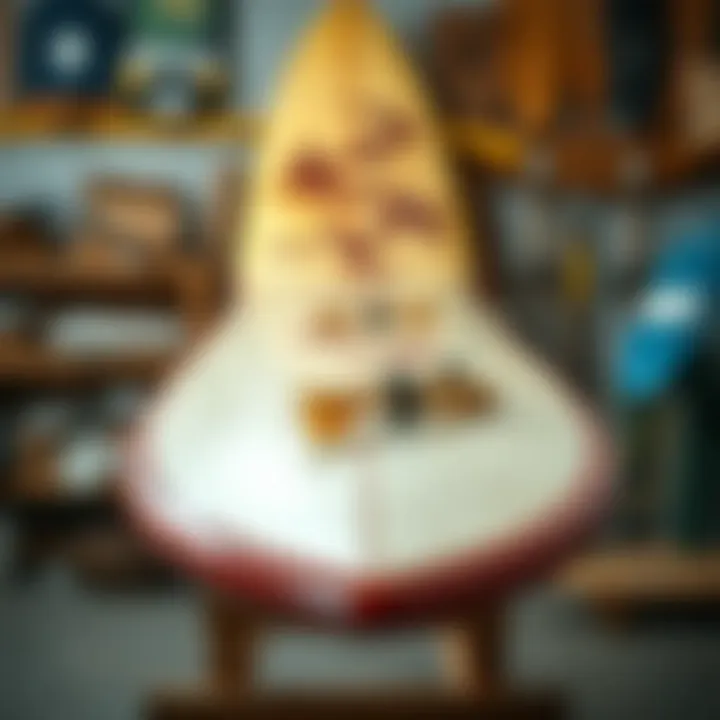 Showcasing Unique Surfboard Aesthetics A finished surfboard showcasing unique artwork and craftsmanship