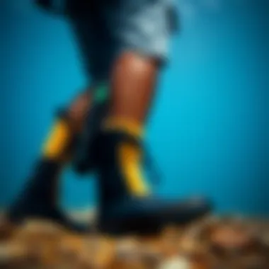 A diver wearing 5mm booties while preparing for an underwater adventure