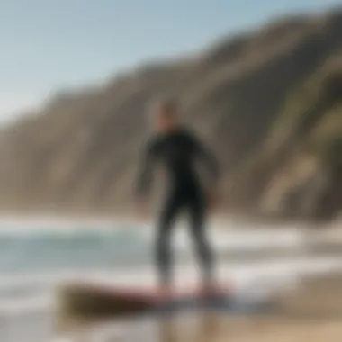 Surfing lesson for beginners on a calm beach