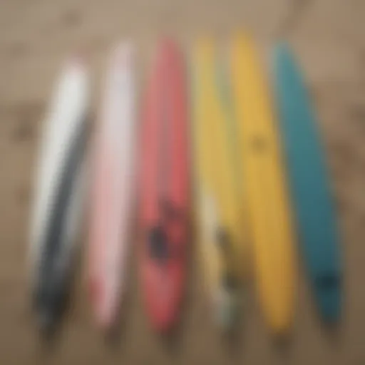 Different surf leash lengths displayed on surfboards