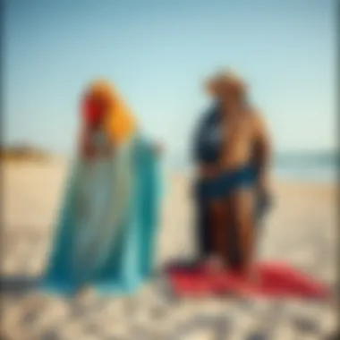 Comparison of surf poncho towel and traditional towel on sand