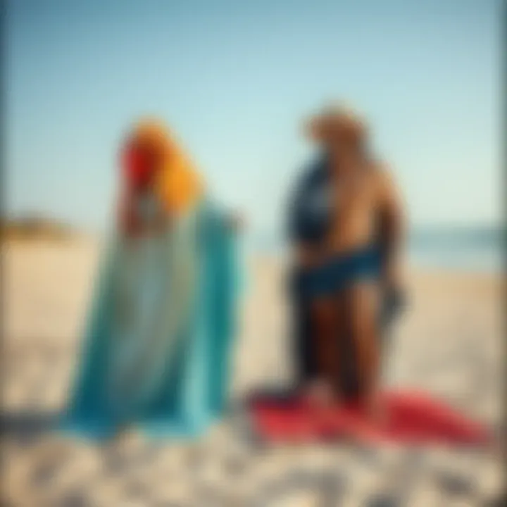 Comparison of surf poncho towel and traditional towel on sand