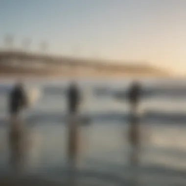 Local surfers enjoying the waves at Santa Monica beach