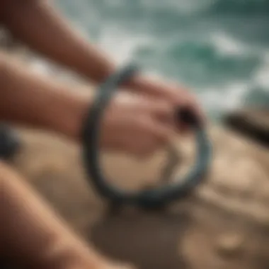 Artisan crafting a surf style bracelet with natural elements