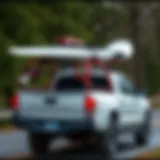 Sturdy Tacoma surfboard rack on truck