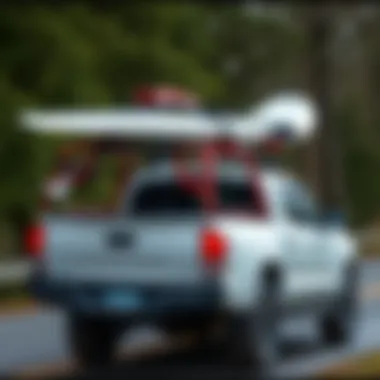 Sturdy Tacoma surfboard rack on truck