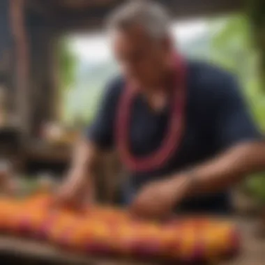 An artisan skillfully crafting a flower lei