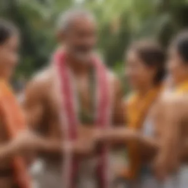 A cultural ceremony featuring the gifting of a flower lei