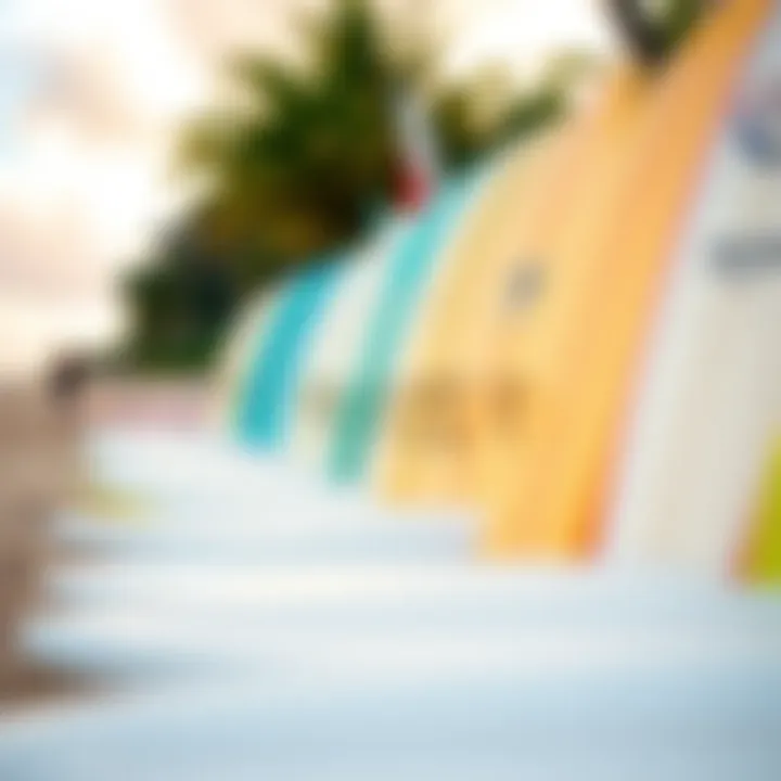 Surfboards Ready for Adventure on Maui's Shores Close-up of surfboards lined up on the beach