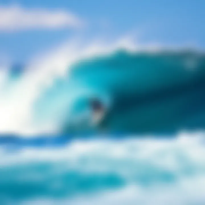 Epic Wave Ride in Maui's Pristine Waters A surfer catching a wave in clear blue water