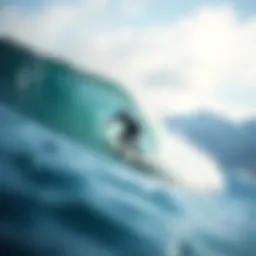 A surfer catching a wave