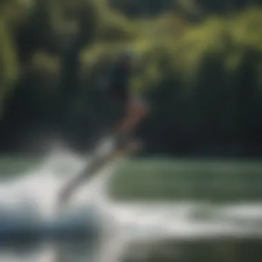 A rider executing a jump while using the CrazyFly kiteboard on the water