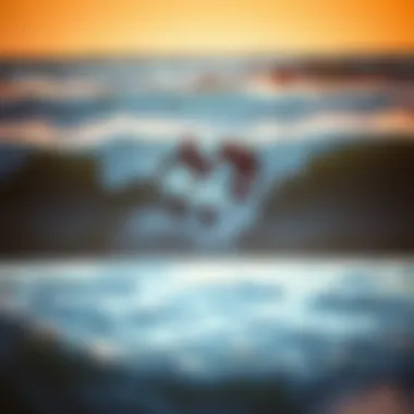 Surfers Embracing the Waves at Dusk A breathtaking view of surfers riding the waves at sunset