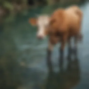 A serene water landscape with a calf leash prominently featured