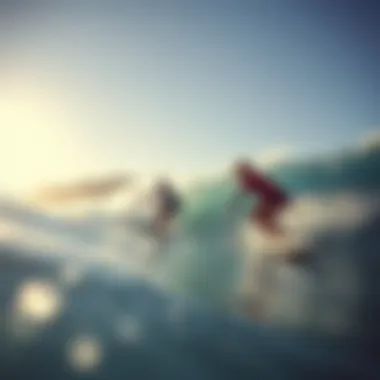 Gear Adaptations for Fake Wave Surfing Surfers navigating an artificial wave with unique gear