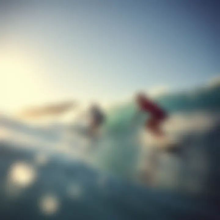 Gear Adaptations for Fake Wave Surfing Surfers navigating an artificial wave with unique gear