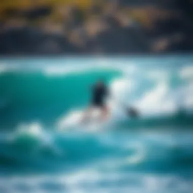 Mastering the Waves An expert paddler demonstrating advanced techniques on an inflatable board amidst waves.