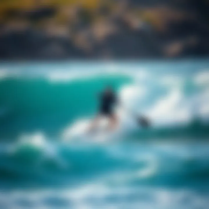 Mastering the Waves An expert paddler demonstrating advanced techniques on an inflatable board amidst waves.
