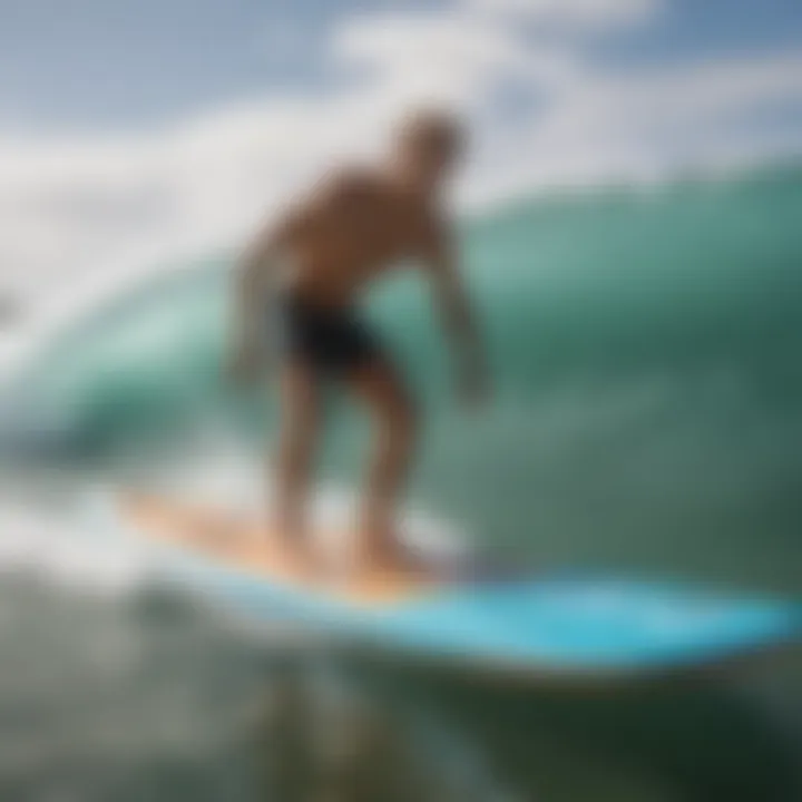 Surfer utilizing a training board for skill enhancement