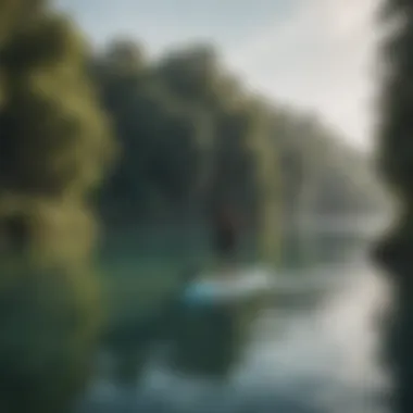 Paddleboarding in Nature A picturesque landscape with paddleboarders