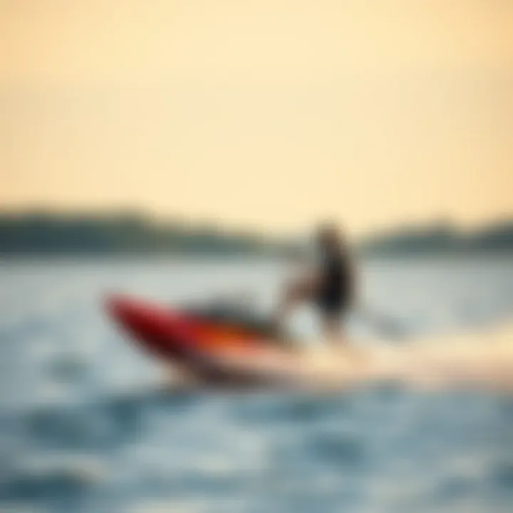 E-Jet Board in Action Dynamic action shot of an e-jet board rider gliding on water