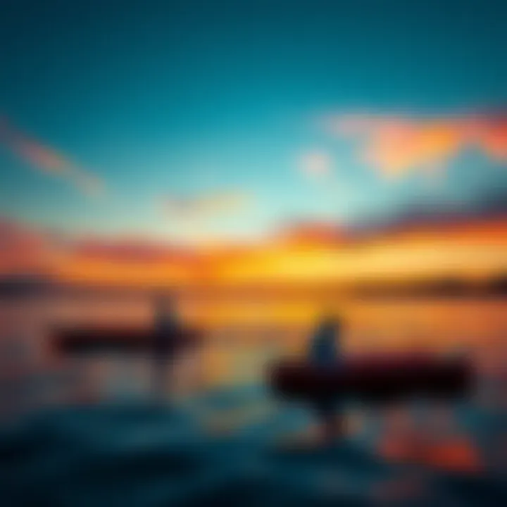 Serene E-Jet Board Experience Stunning sunset view showcasing e-jet boards on a tranquil water surface