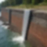 A detailed diagram of a vertical seawall showcasing its structural components.
