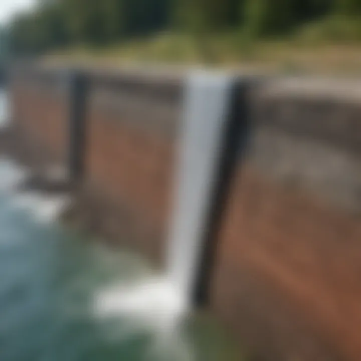 A detailed diagram of a vertical seawall showcasing its structural components.