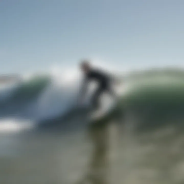 A surfer skillfully maneuvering through challenging waves