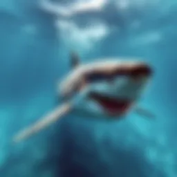 A majestic great white shark gliding through crystal clear waters