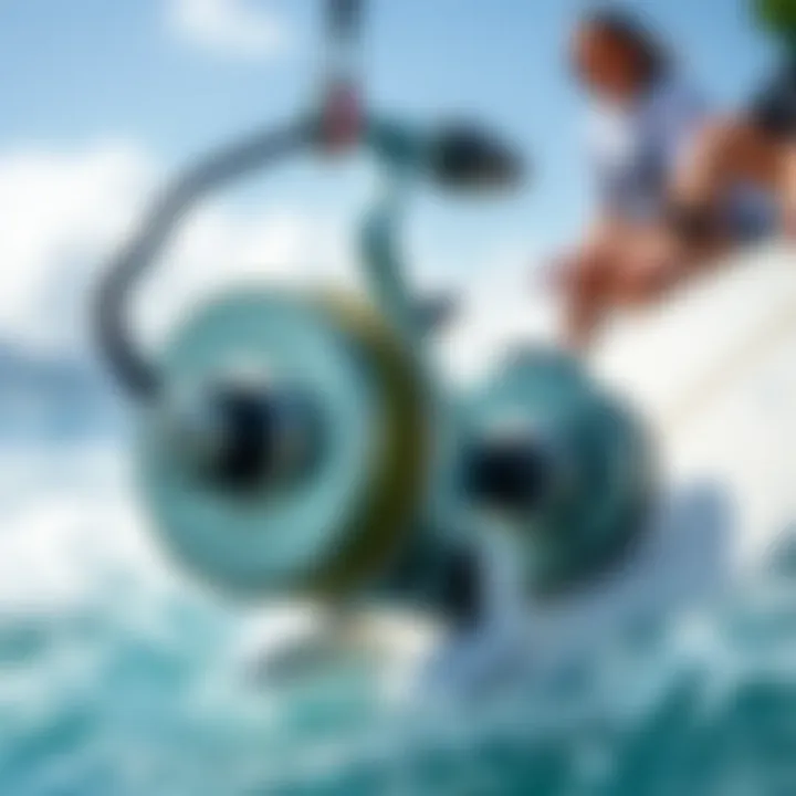 Close-up of a surf winch in action, showcasing the mechanism