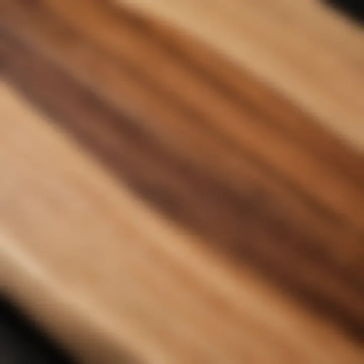 Detailed view of the wood grain on a skimmer board